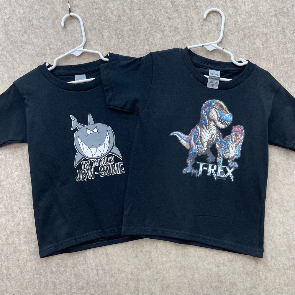 Kids NWOT Gildan T Rex and Shark Graphic Tshirts, 4T (set of two)